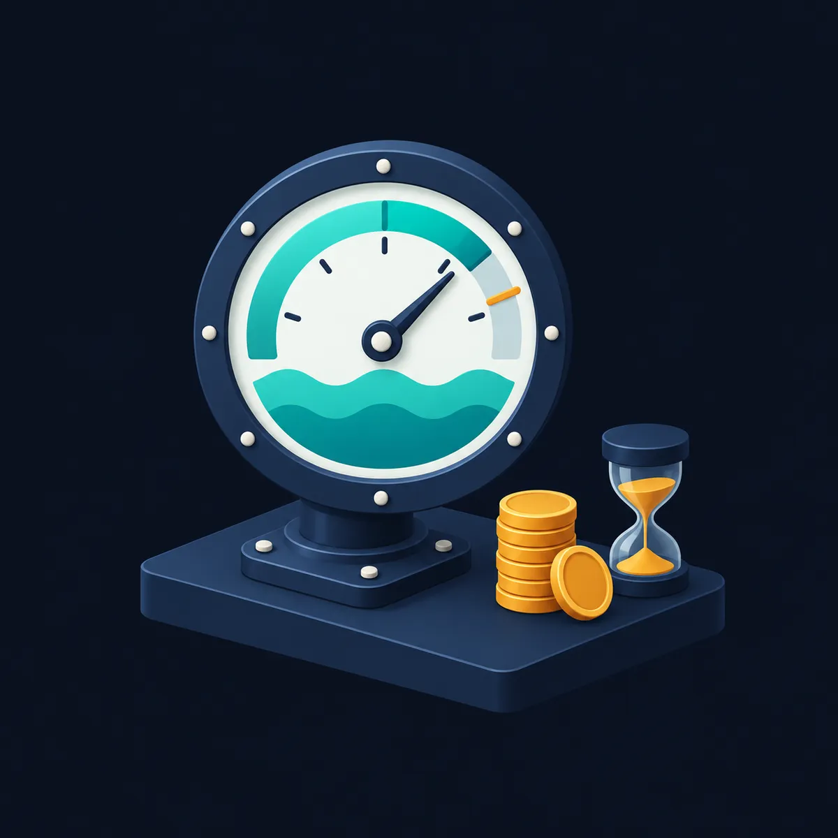 Isometric illustration of a usage and context meter dashboard